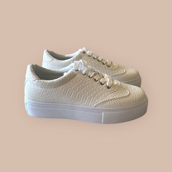 Nasty Gal Faux Croc Leather Platform Sneakers Size US 8/ UK 6 White - Picture 3 of 10